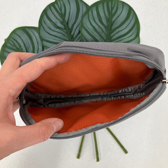 Rectangle Gray Orange Rip Stop Small Zip Travel Make Up Toiletry Cosmetic Bag - Picture 2 of 9